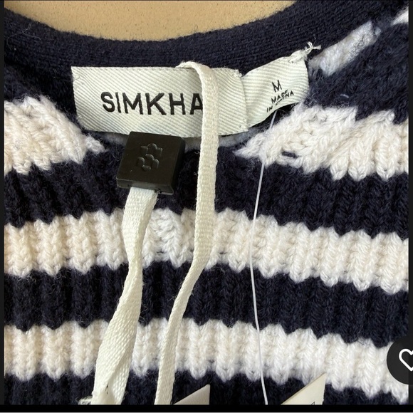NWT Simkhai Womens Cropped Striped V-Neck Tank Dark Blue Wool Cashmere Size M - Picture 4 of 8